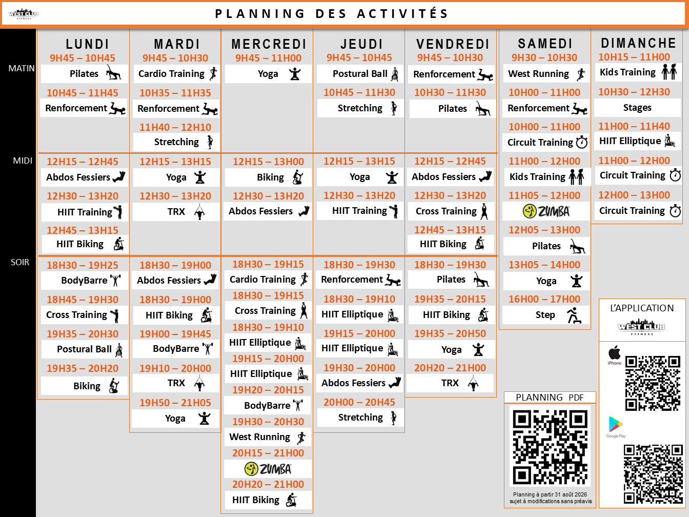 Planning au 31 aout 2026