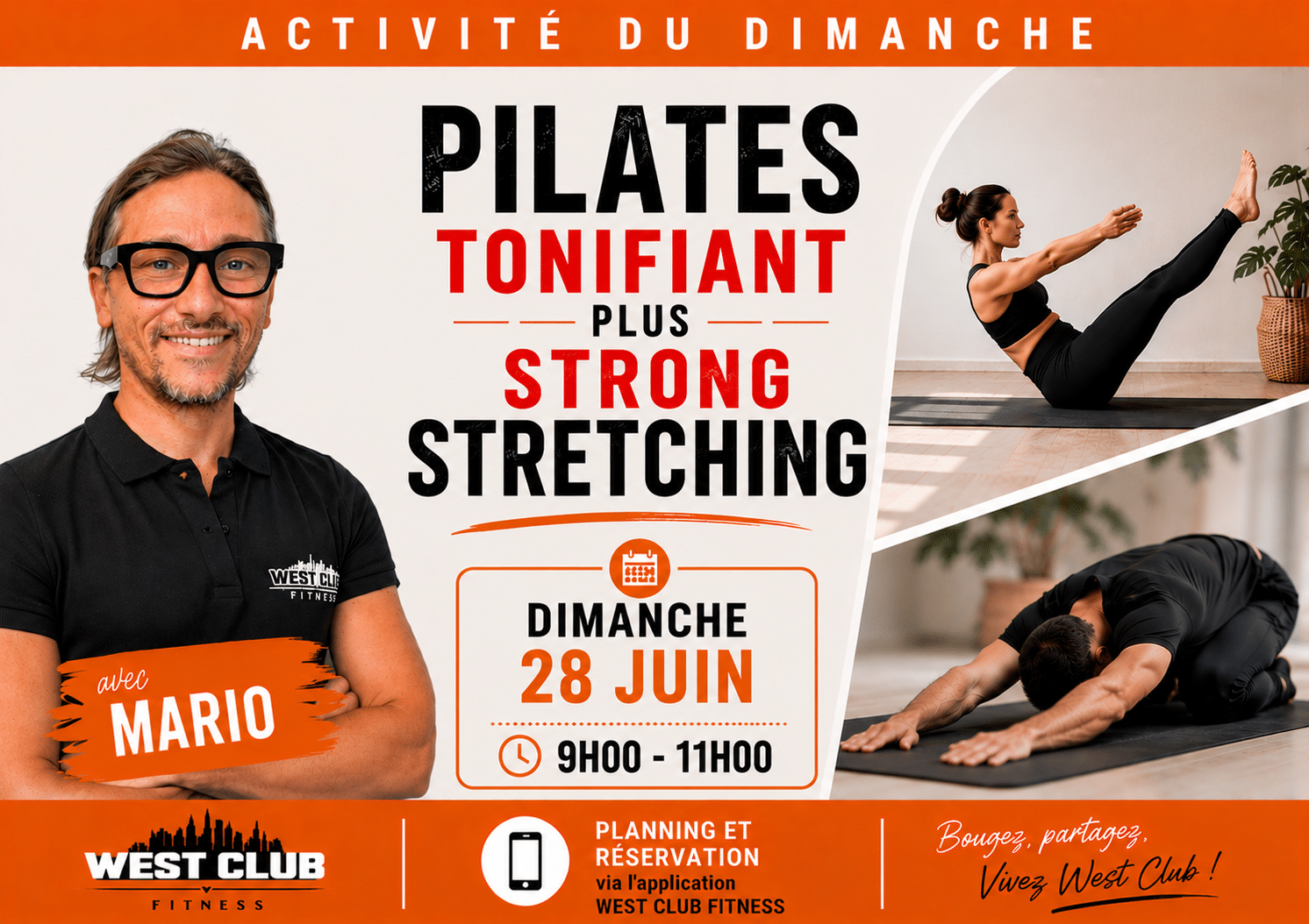 Affiche Pilates Tonifiant & Strong Stretching avec Mario à West Club Fitness